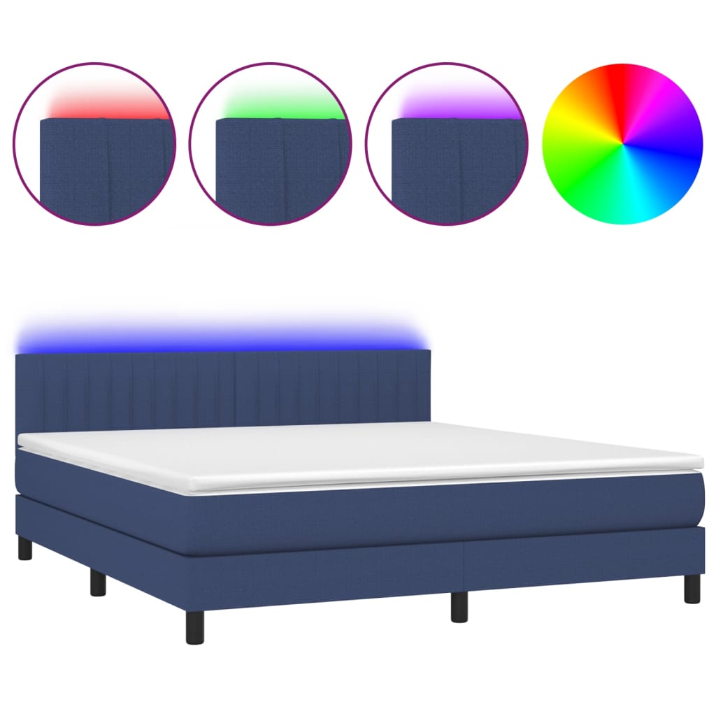 Letto a Molle con Materasso e LED Blu 180x200 cm in Tessuto - homemem39