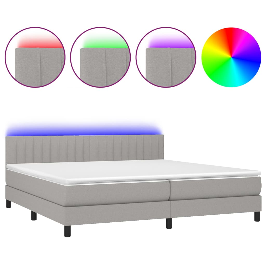 Letto a Molle Materasso e LED Grigio Chiaro 200x200 cm Tessuto - homemem39