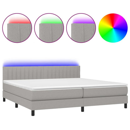 Letto a Molle Materasso e LED Grigio Chiaro 200x200 cm Tessuto - homemem39