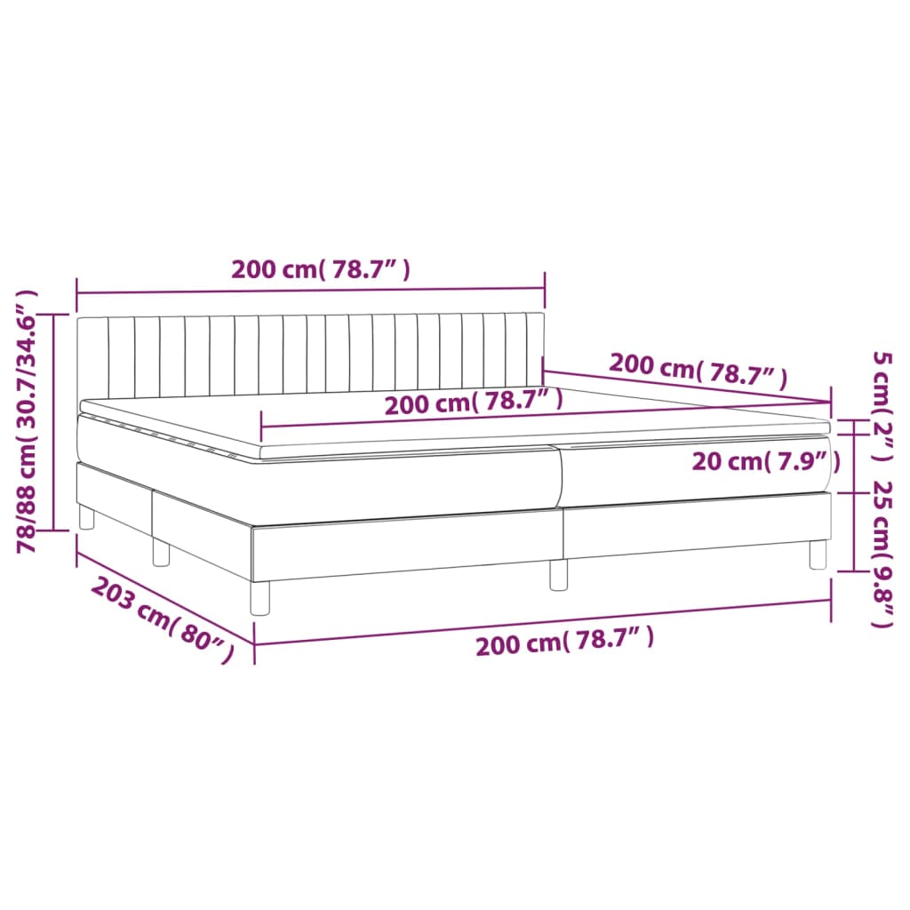 Letto a Molle Materasso e LED Grigio Chiaro 200x200 cm Tessuto - homemem39