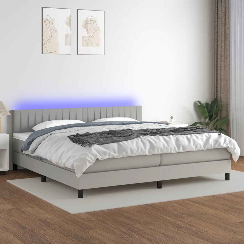 Letto a Molle Materasso e LED Grigio Chiaro 200x200 cm Tessuto - homemem39