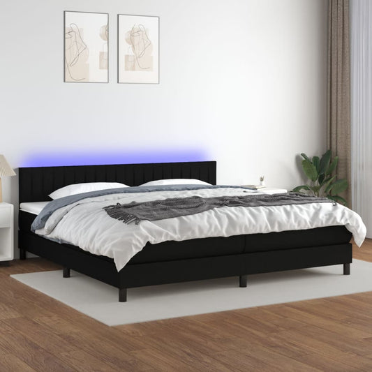 Letto a Molle Materasso e LED Nero 200x200cm in Tessuto - homemem39