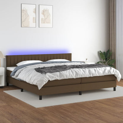 Letto a Molle Materasso e LED Marronescuro 200x200cm in Tessuto - homemem39