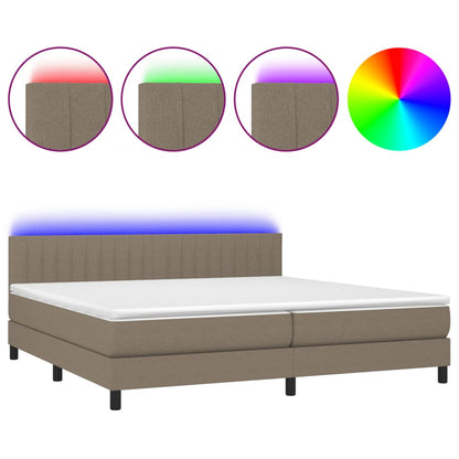 Letto a Molle Materasso e LED tortora 200x200cm in Tessuto - homemem39