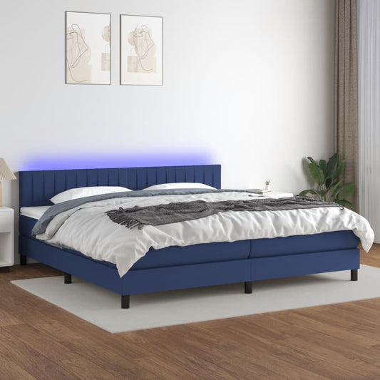 Letto a Molle Materasso e LED Blu 200x200cm in Tessuto - homemem39