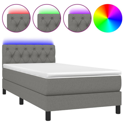 Letto a Molle Materasso e LED Grigio Scuro 80x200 cm in Tessuto - homemem39