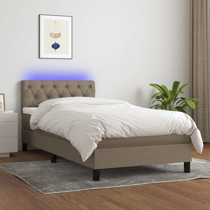 Letto a Molle con Materasso e LED Tortora 80x200 cm in Tessuto - homemem39