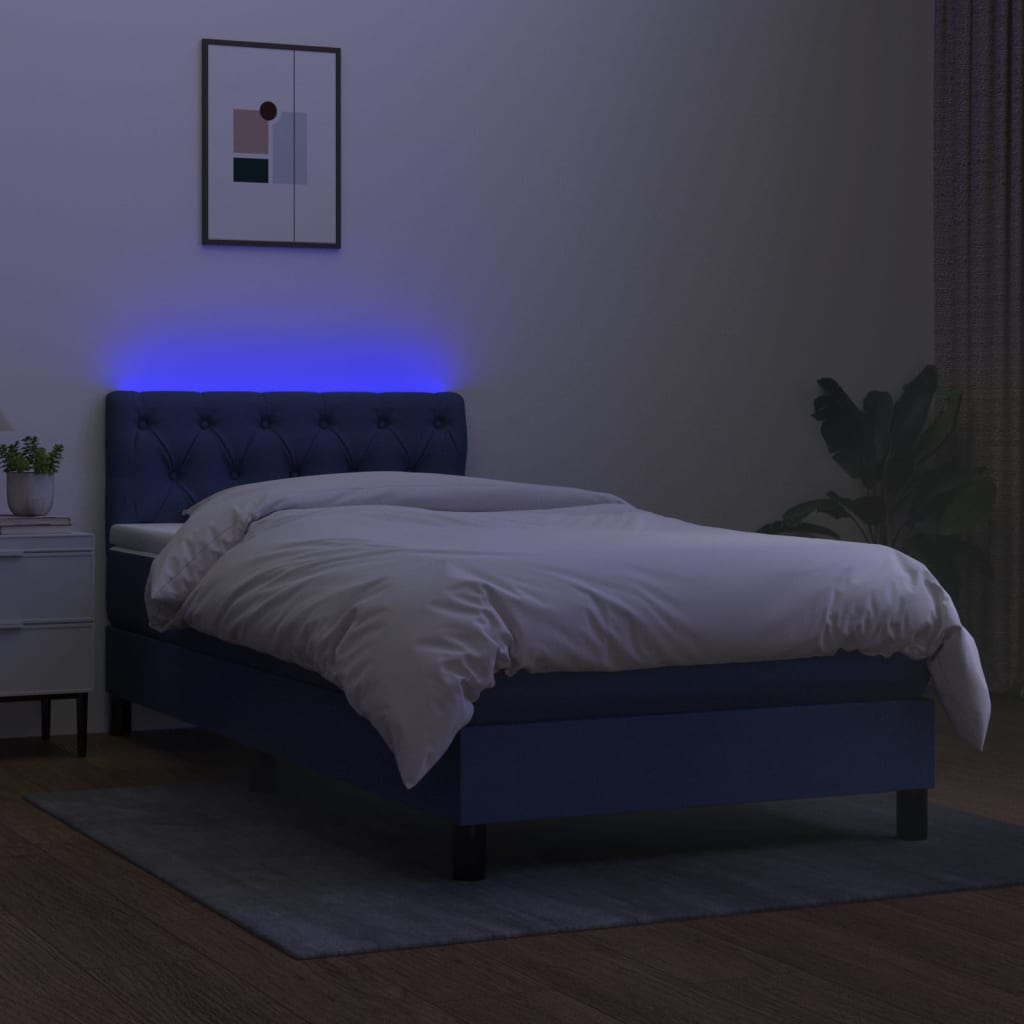 Letto a Molle con Materasso e LED Blu 80x200 cm in Tessuto