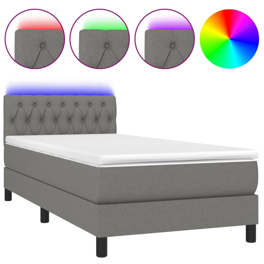 Letto a Molle Materasso e LED Grigio Scuro 90x190 cm in Tessuto - homemem39