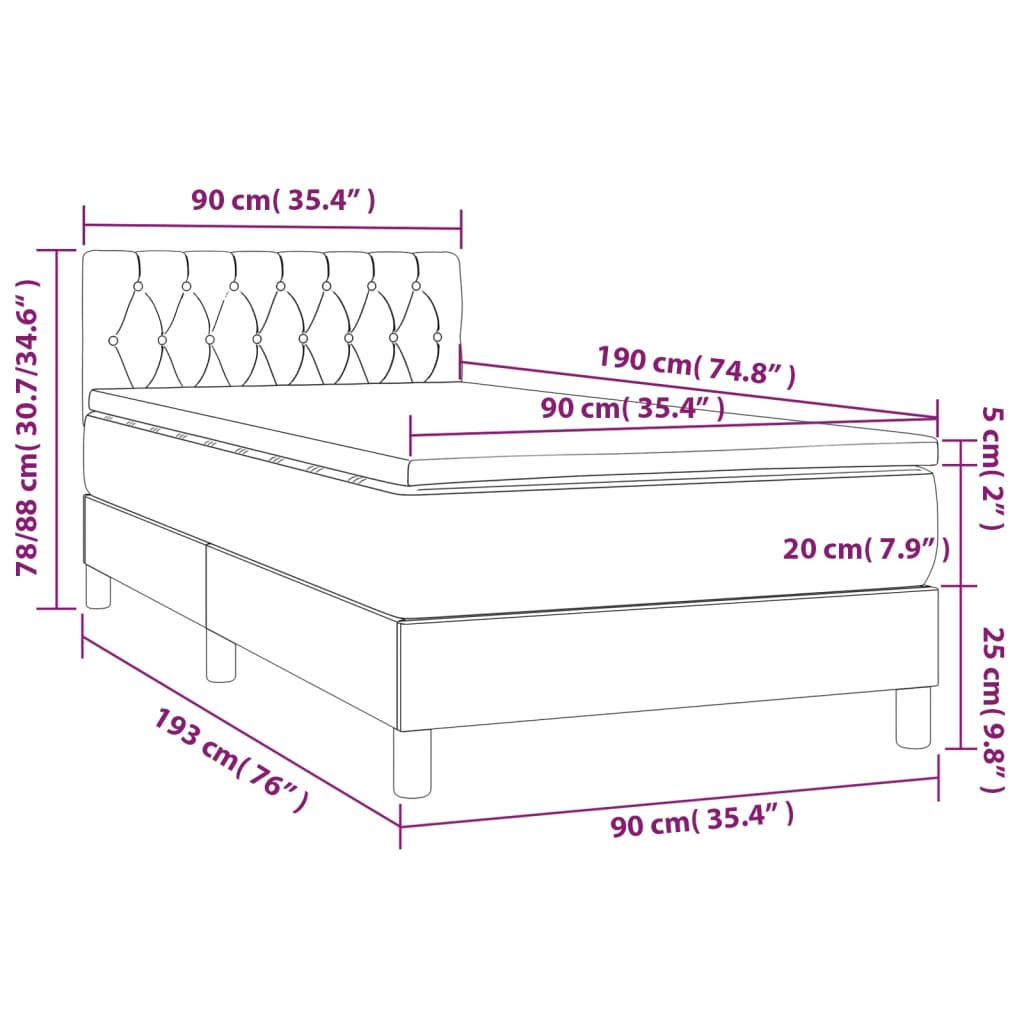 Letto a Molle Materasso e LED Grigio Scuro 90x190 cm in Tessuto - homemem39