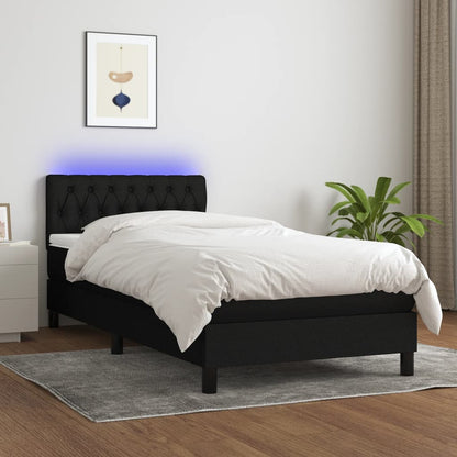 Letto a Molle con Materasso e LED Nero 90x190 cm in Tessuto - homemem39