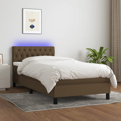 Letto a Molle Materasso e LED Marrone Scuro 90x190cm in Tessuto - homemem39