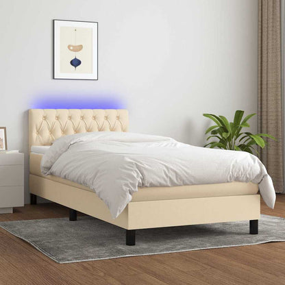 Letto a Molle con Materasso e LED Crema 90x190 cm in Tessuto