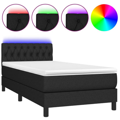 Letto a Molle con Materasso e LED Nero 90x200 cm in Tessuto