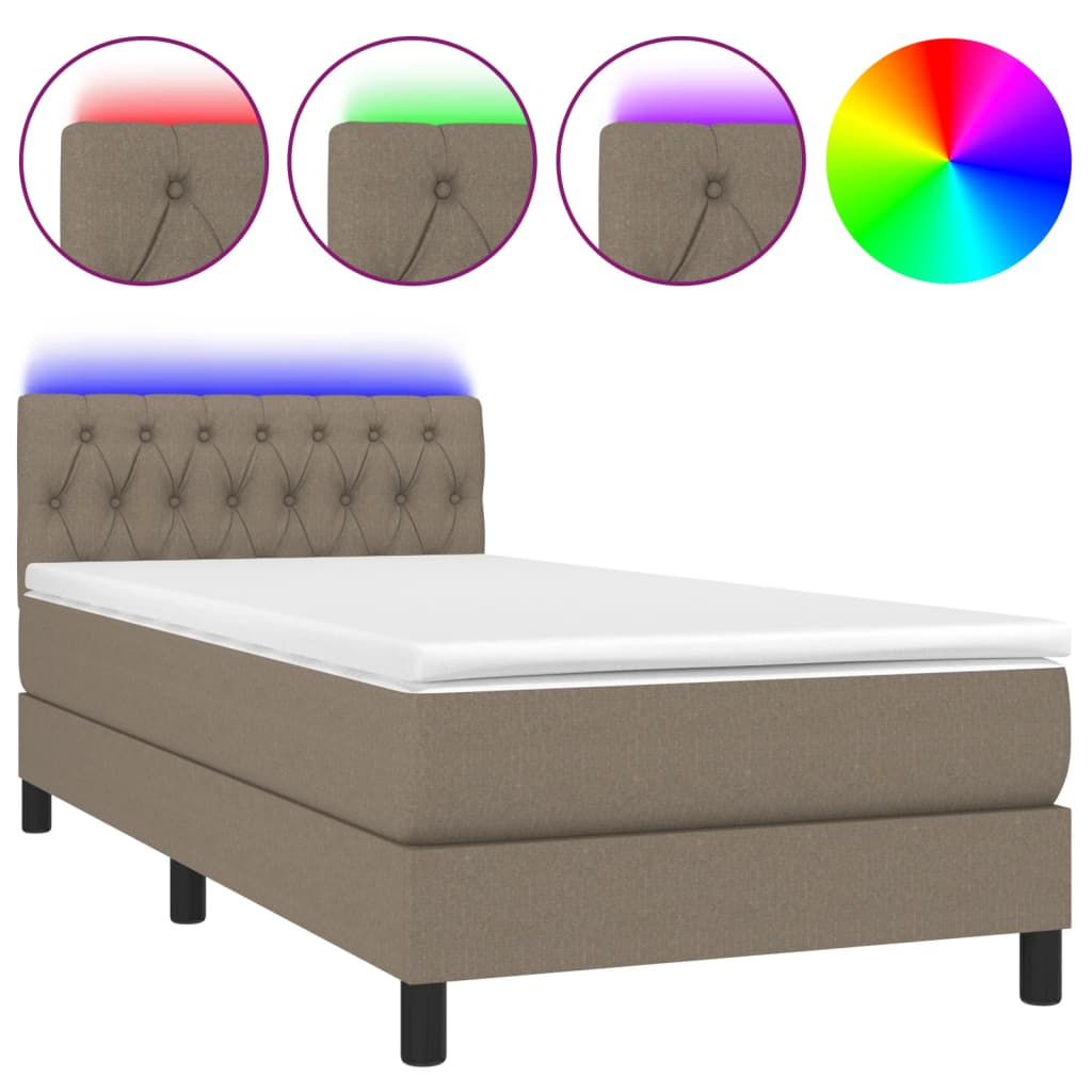 Letto a Molle con Materasso e LED Tortora 90x200 cm in Tessuto - homemem39