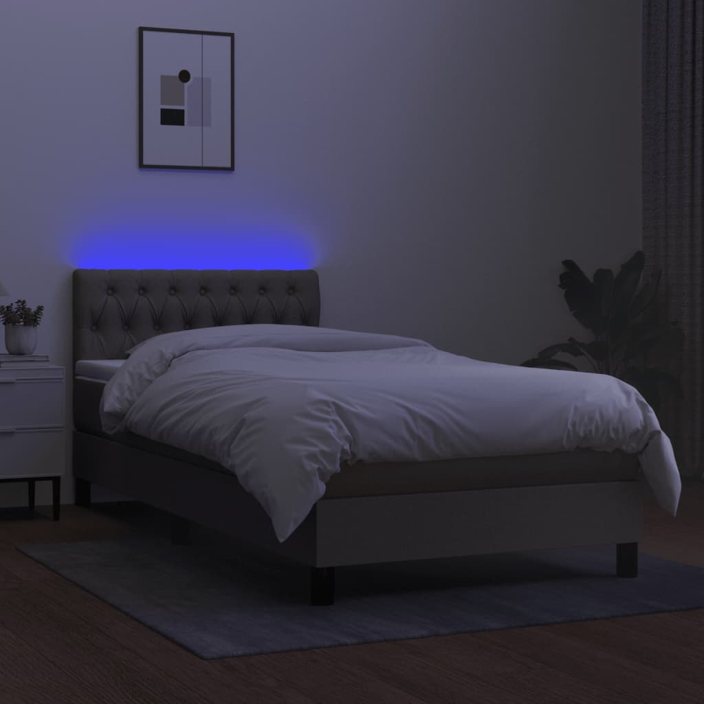 Letto a Molle con Materasso e LED Tortora 90x200 cm in Tessuto - homemem39