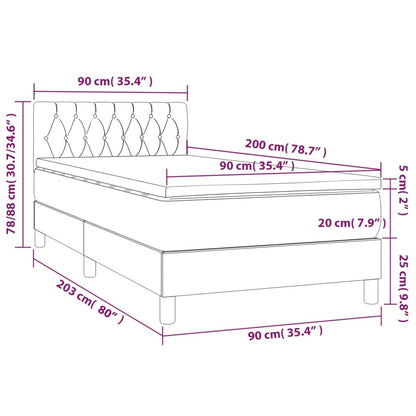 Letto a Molle con Materasso e LED Tortora 90x200 cm in Tessuto - homemem39