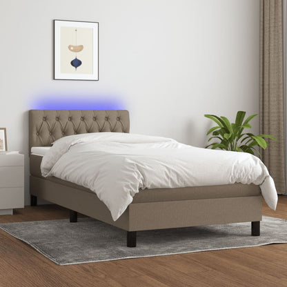 Letto a Molle con Materasso e LED Tortora 90x200 cm in Tessuto - homemem39