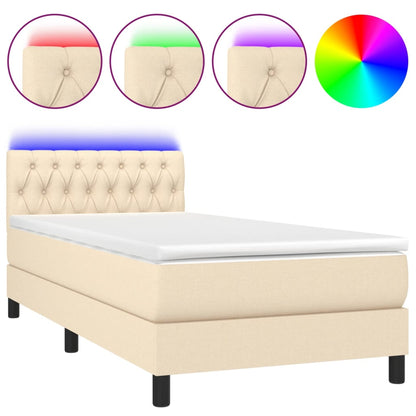 Letto a Molle con Materasso e LED Crema 90x200 cm in Tessuto