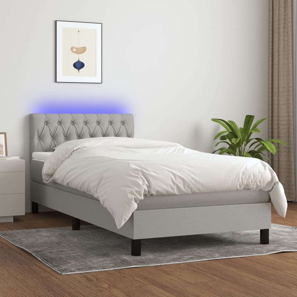 Letto a Molle Materasso e LED Grigio Chiaro 100x200 cm Tessuto - homemem39