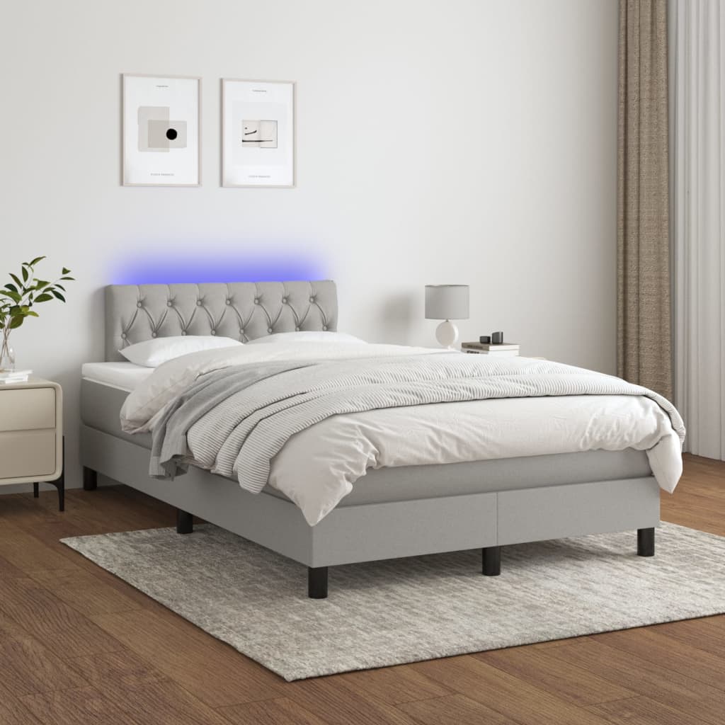 Letto a Molle Materasso e LED Grigio Chiaro 120x200 cm Tessuto - homemem39