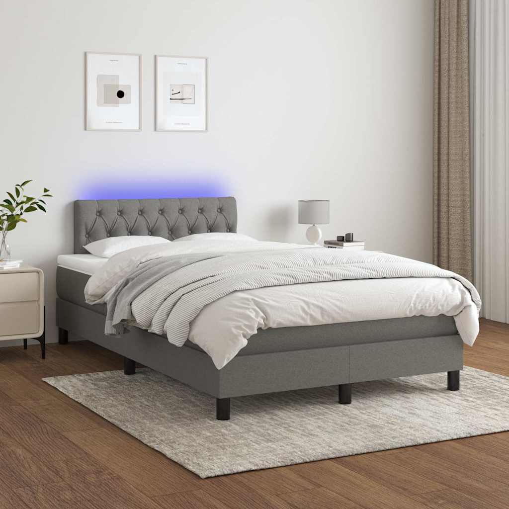 Letto a Molle Materasso e LED Grigio Scuro 120x200cm in Tessuto
