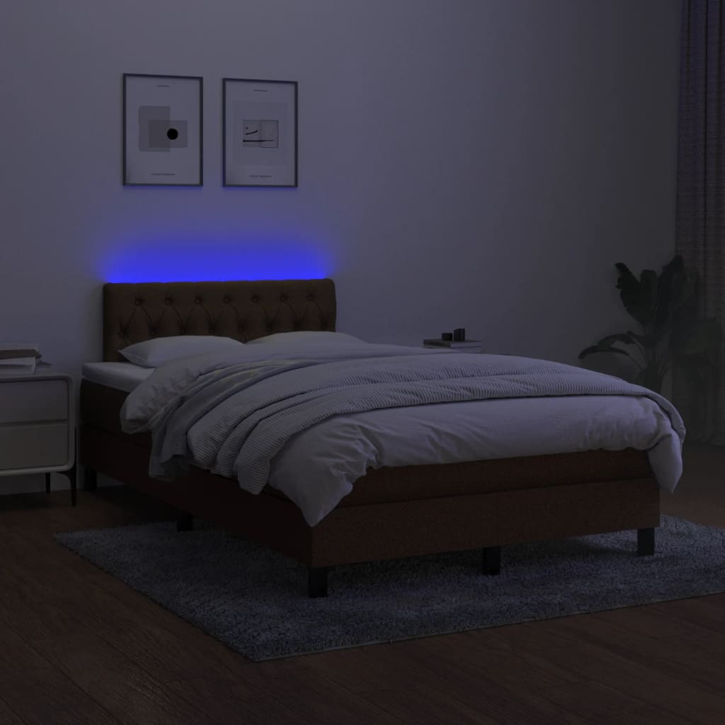 Letto a Molle Materasso e LED Marrone Scuro 120x200 cm Tessuto - homemem39