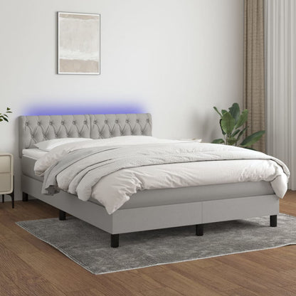 Letto a Molle Materasso e LED Grigio Chiaro 140x190 cm Tessuto | homemem39
