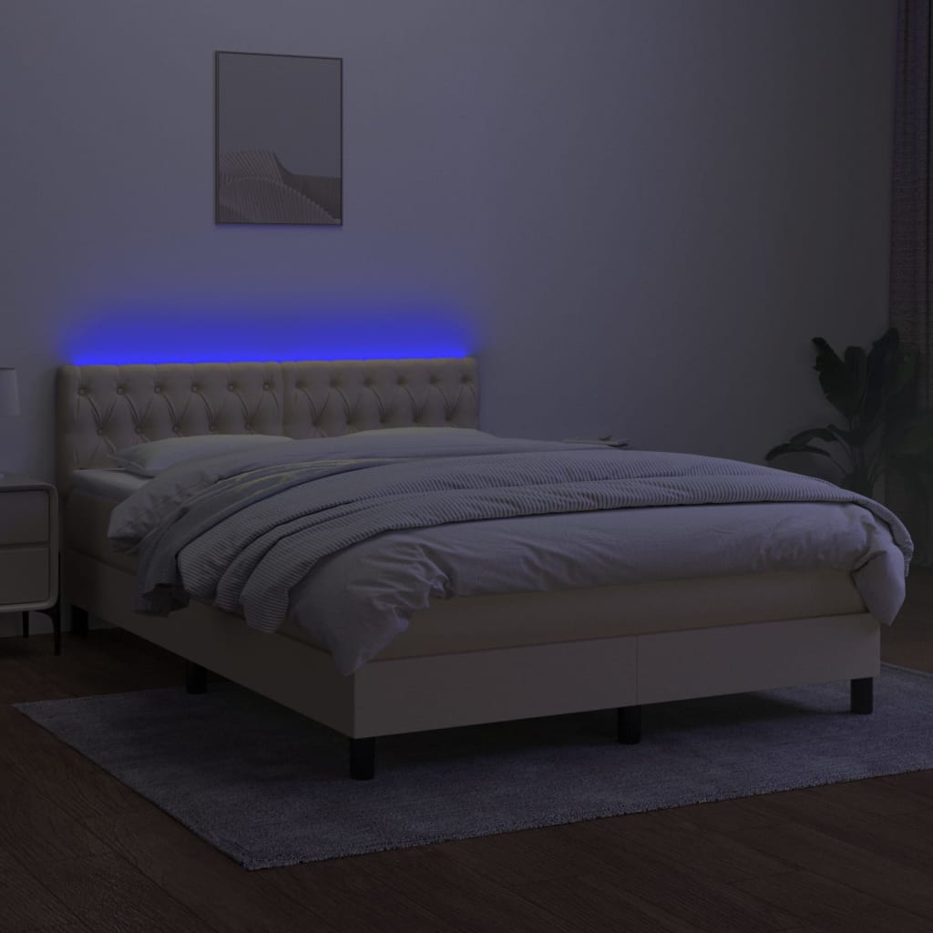 Letto a Molle con Materasso e LED Crema 140x190 cm in Tessuto - homemem39