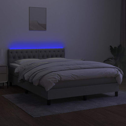 Letto a Molle Materasso e LED Grigio Chiaro 140x200 cm Tessuto