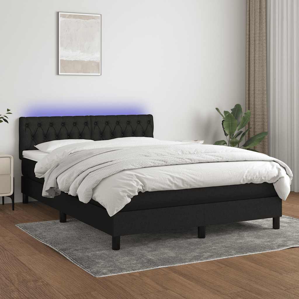 Letto a Molle con Materasso e LED Nero 140x200 cm in Tessuto | homemem39