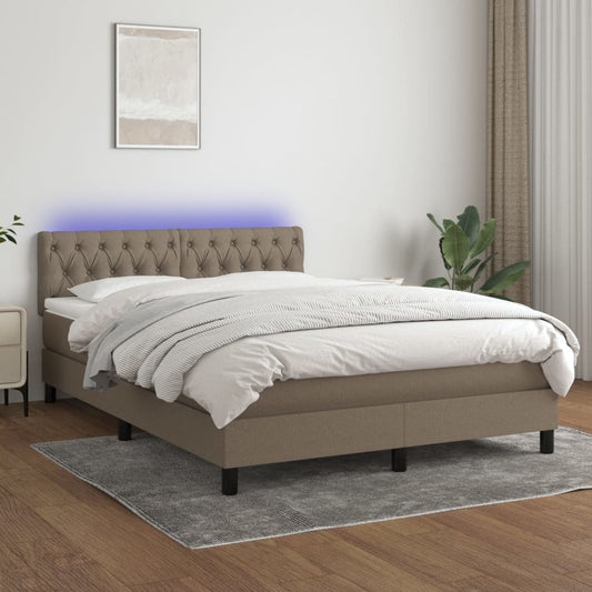 Letto a Molle con Materasso e LED Tortora 140x200 cm in Tessuto - homemem39