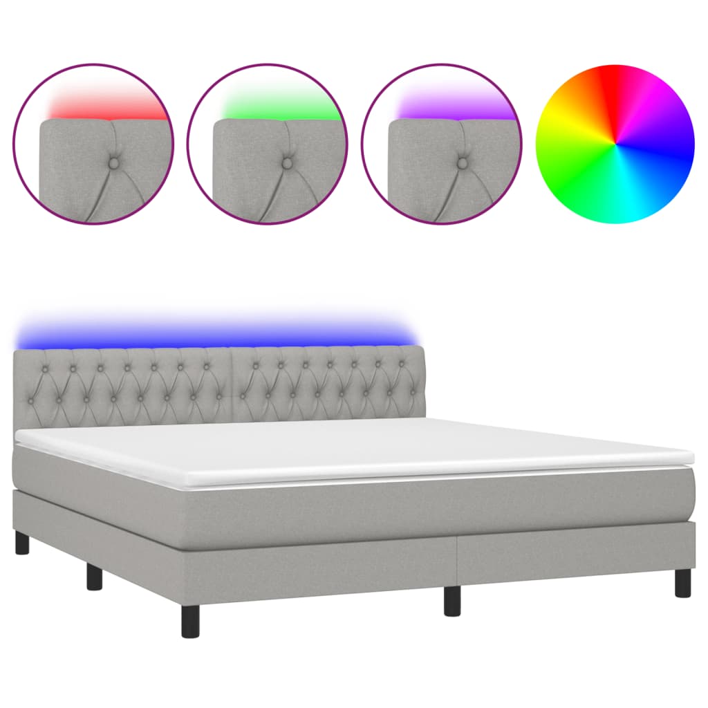 Letto a Molle Materasso e LED Grigio Chiaro 160x200 cm Tessuto - homemem39