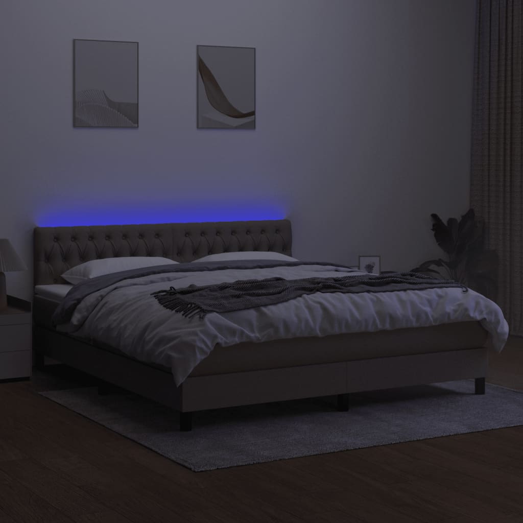 Letto a Molle con Materasso e LED Tortora 160x200 cm in Tessuto - homemem39