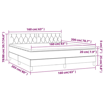 Letto a Molle con Materasso e LED Tortora 160x200 cm in Tessuto - homemem39