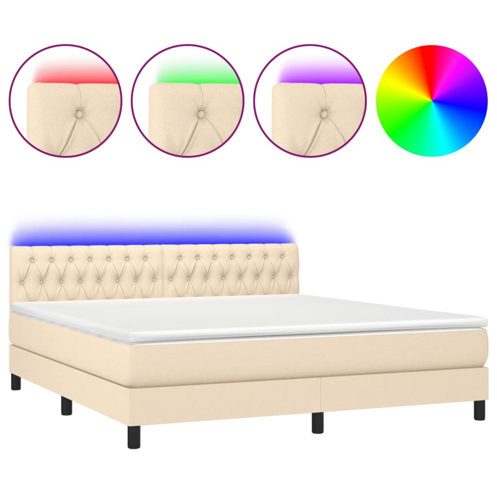 Letto a Molle con Materasso e LED Crema 160x200 cm in Tessuto - homemem39