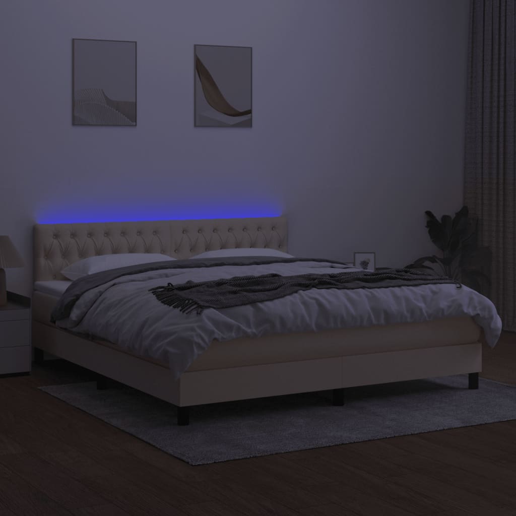 Letto a Molle con Materasso e LED Crema 160x200 cm in Tessuto - homemem39