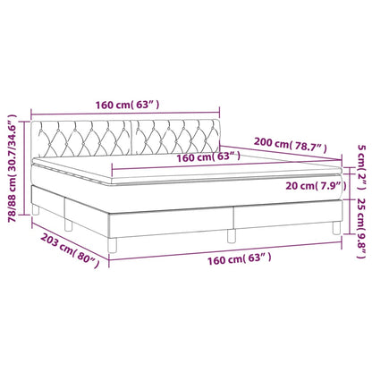 Letto a Molle con Materasso e LED Crema 160x200 cm in Tessuto - homemem39