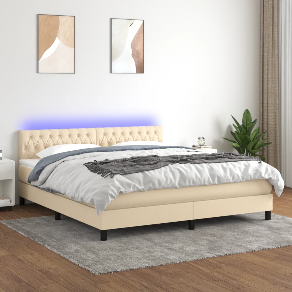 Letto a Molle con Materasso e LED Crema 160x200 cm in Tessuto - homemem39