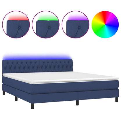 Letto a Molle con Materasso e LED Blu 160x200 cm in Tessuto - homemem39