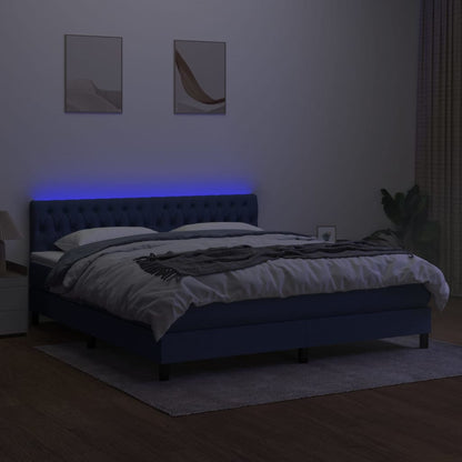 Letto a Molle con Materasso e LED Blu 160x200 cm in Tessuto - homemem39