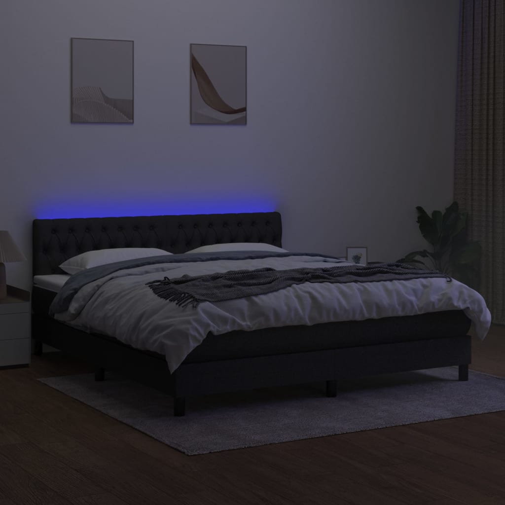 Letto a Molle con Materasso e LED Nero 180x200cm in Tessuto - homemem39