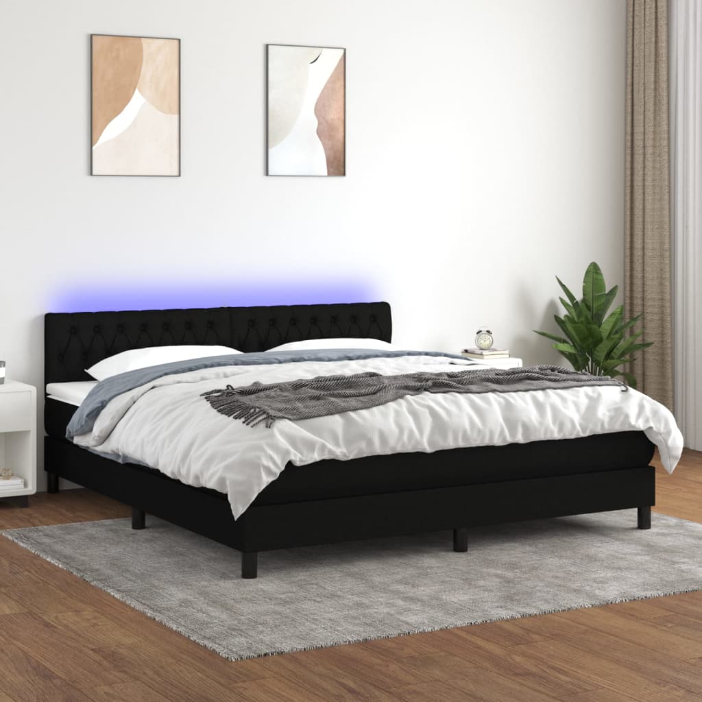 Letto a Molle con Materasso e LED Nero 180x200cm in Tessuto - homemem39