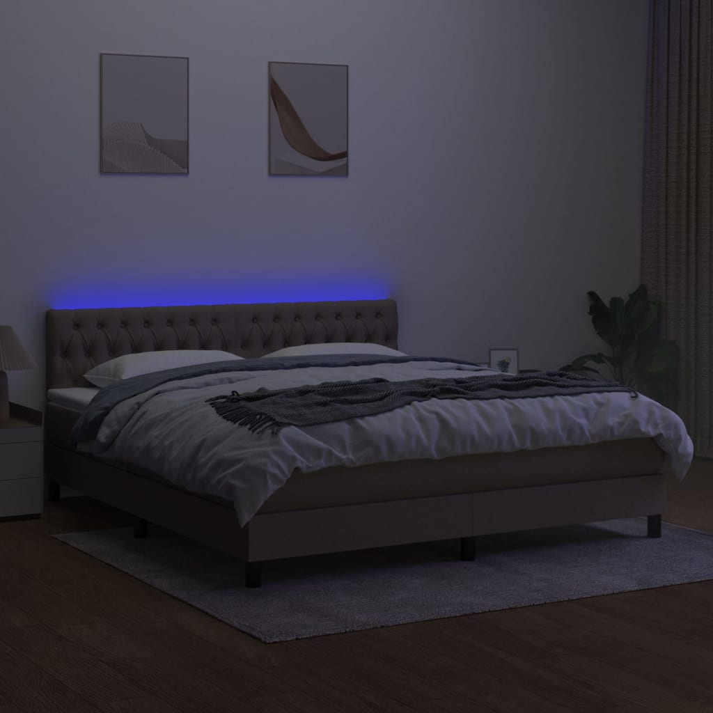 Letto a Molle con Materasso e LED Tortora 180x200 cm in Tessuto