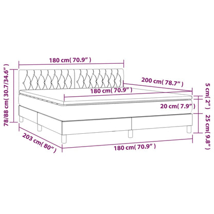 Letto a Molle con Materasso e LED Tortora 180x200 cm in Tessuto