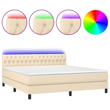 Letto a Molle con Materasso e LED Crema 180x200 cm in Tessuto | homemem39