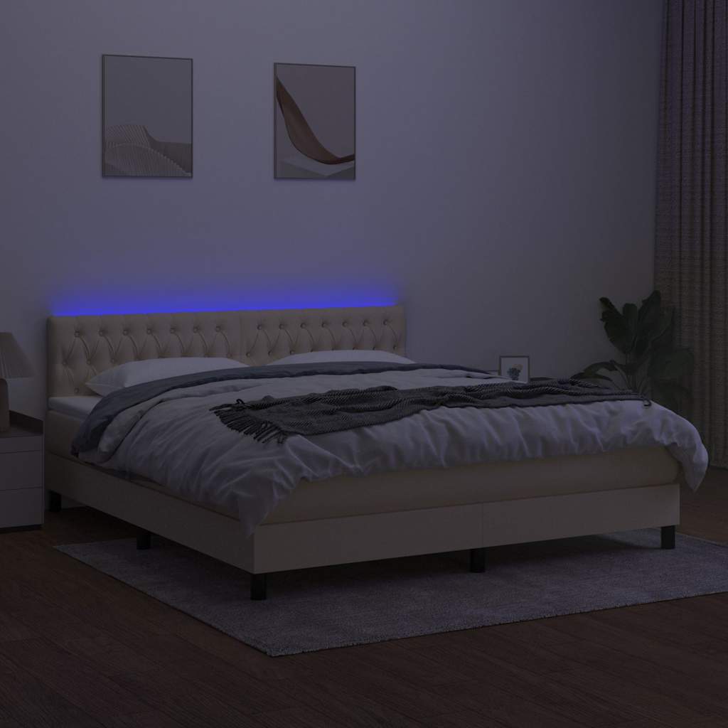 Letto a Molle con Materasso e LED Crema 180x200 cm in Tessuto
