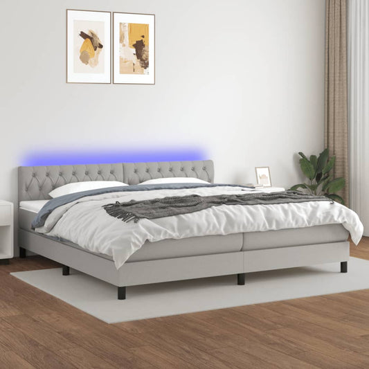 Letto a Molle Materasso e LED Grigio Chiaro 200x200 cm Tessuto - homemem39