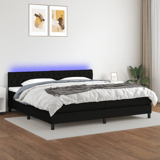 Letto a Molle Materasso e LED Nero 200x200cm in Tessuto - homemem39