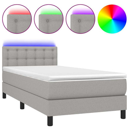 Letto a Molle Materasso e LED Grigio Chiaro 80x200 cm Tessuto